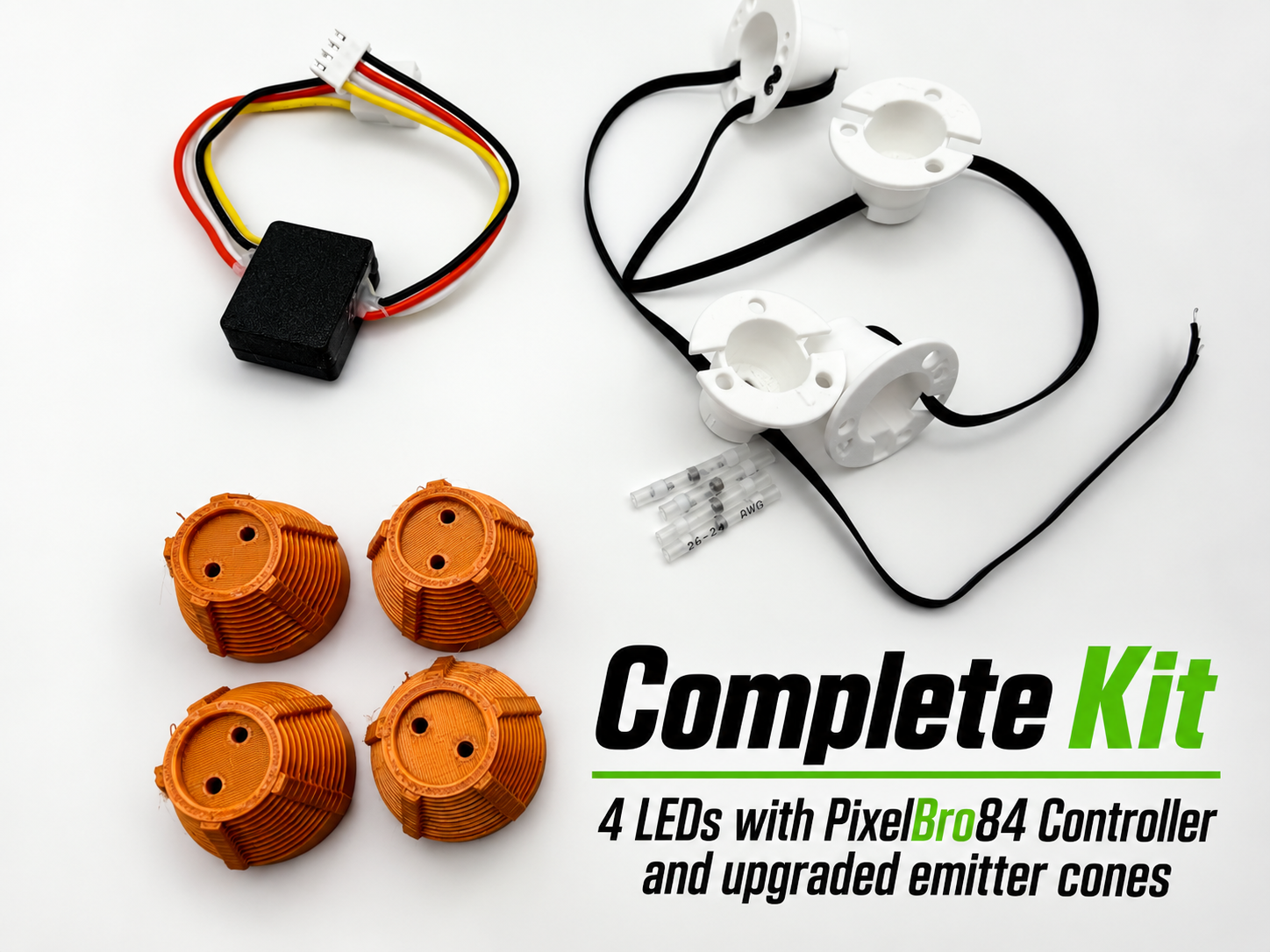 Complete Recessed Emitter Devices kit with four LEDs, PixelBro84 controller, and upgraded emitter cones